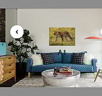 A1 landscape photo on the wall, placed over a couch