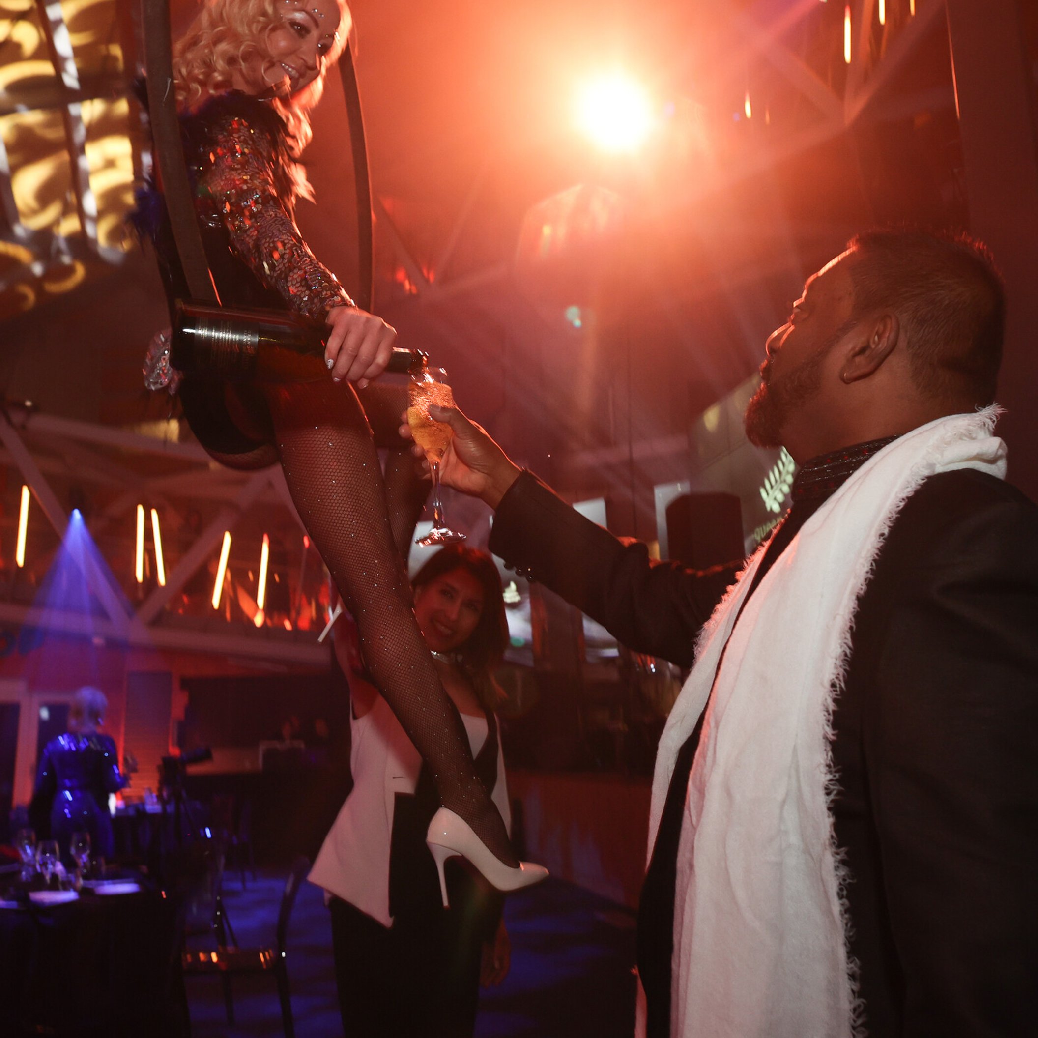 Drink being served by aerial waitress