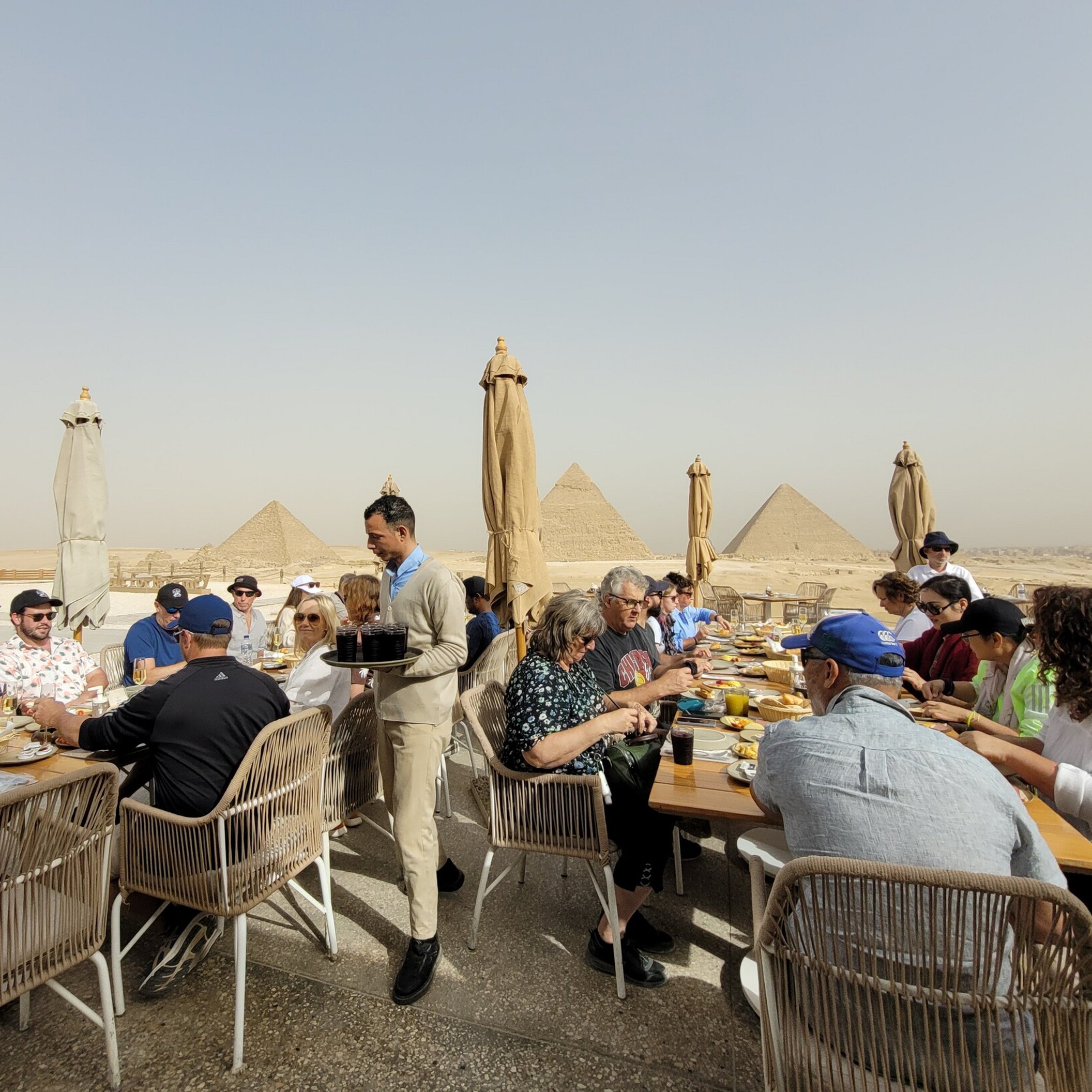Incentive group dining by the Pyramids in Egypt