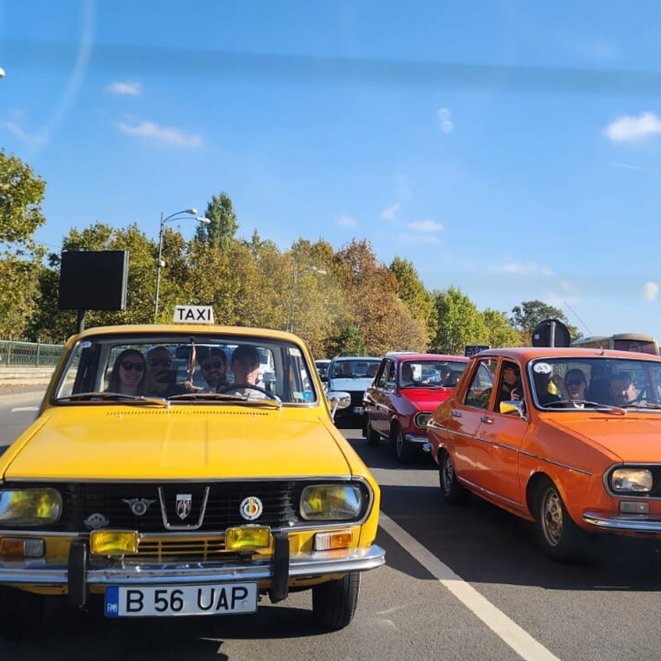Group of people in communist cards in Bucharest