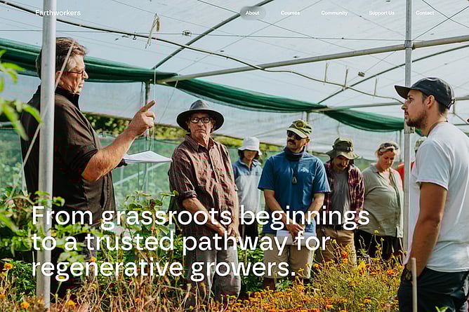Image of members of the Earthworkers teaching growers biology-first regenerative growing. New Zealand.
