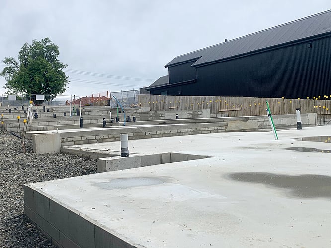 Foundations poured for the Highgate Ridge, Māori Hill Townhouse Collection by MJW Homes. Dunedin, Otago NZ