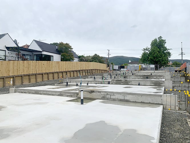 Foundations poured for the Highgate Ridge, Māori Hill Townhouse Collection by MJW Homes. Dunedin, Otago NZ