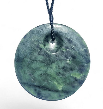  Genuine Hand Carved NZ Greenstone Pounamu Kopae Disc Pendant