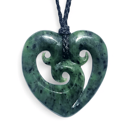  Genuine Hand Carved NZ Greenstone Pounamu Heart Pendant