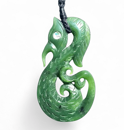  Genuine Hand Carved NZ Greenstone Pounamu Hei Manaia Pendant