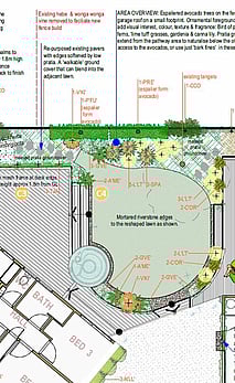 Informative 2-D plan with hardscape & planting notes