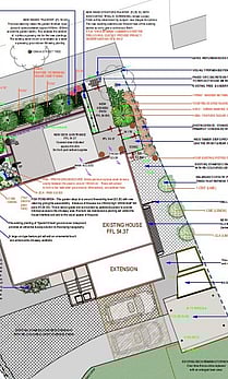 Informative 2-D plan with hardscape & planting notes