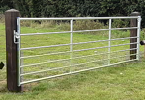 Metal field gate on Timber Posts - Metal field gates can be fitted to both steel and timber posts.