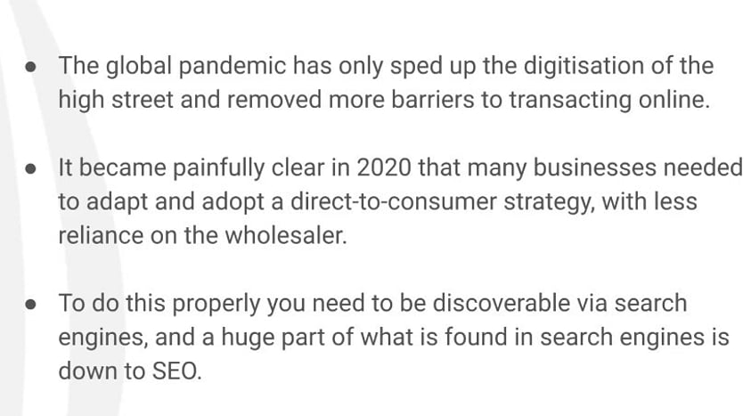 Text on SEO importance to D2C