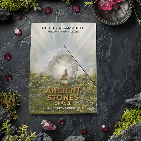 The Ancients Stones Oracle Deck on a Moss and Gem Background