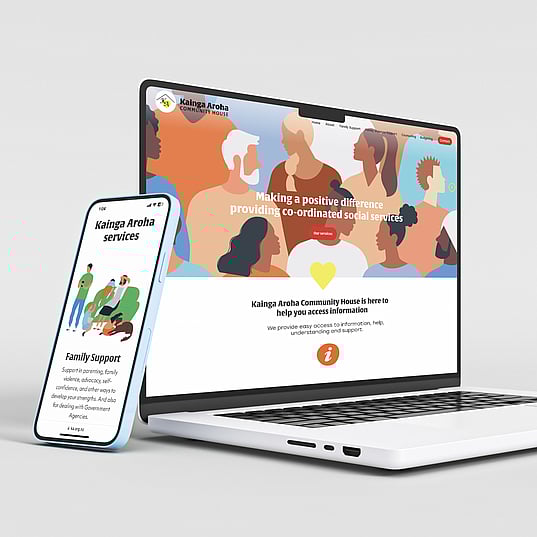 New website designed for Kainga Aroha Community House by Kaz - Design. Brand. Web.