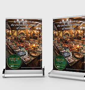 Need an A3 pull up banner designed? Kaz – Design. Brand. Web. designs pull up banners for Hobbiton