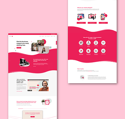 Website mockup for Strictly Savvy, displaying a user-friendly layout with bright pink and white colours, over a light pink background