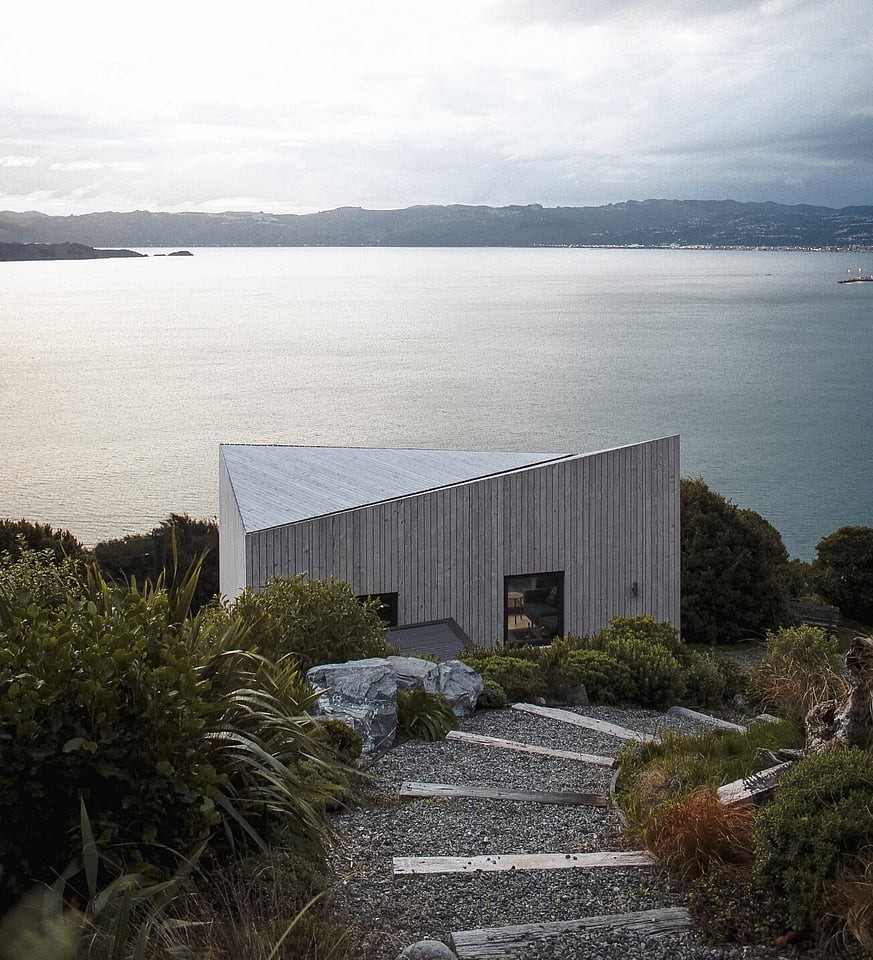 An architecturally designed home overlooking the ocean.