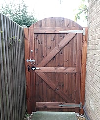 Rear view of the Tongue and grooved clad gate showing the gate frame and furniture.