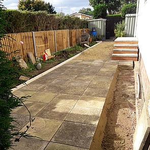Steps, handrail and paving to Mobile Home.