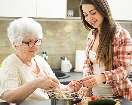 image showing older lady and granddaughter preparing nutritional meal together