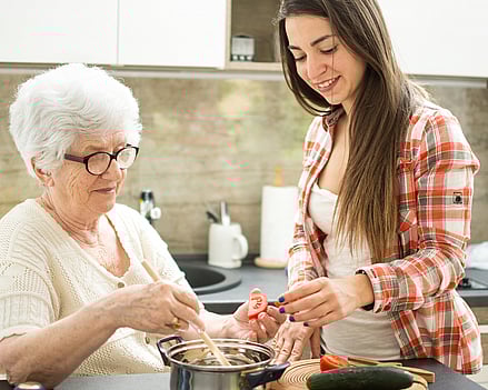image showing older lady and granddaughter preparing nutritional meal together