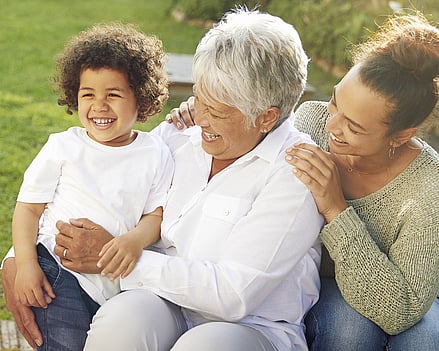 image showing grandson, mother and grandmother laughing in a park