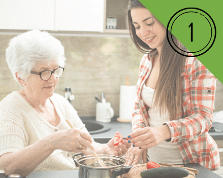 image showing older lady and granddaughter preparing nutritional meal together