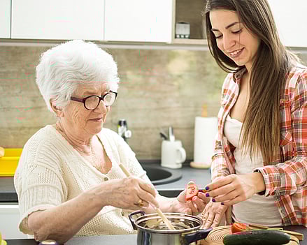 image showing older lady and granddaughter preparing nutritional meal together