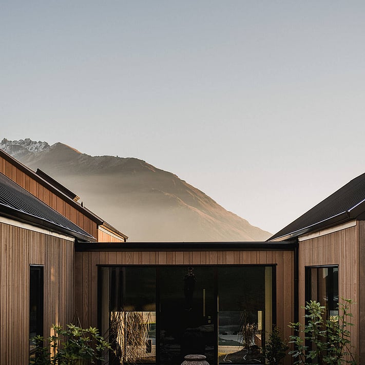 The exterior of the architectural award winning home, clad in cedar.