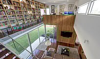 Looking down from the library to the family area