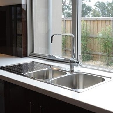 Regency sink mixer over double bowl sink