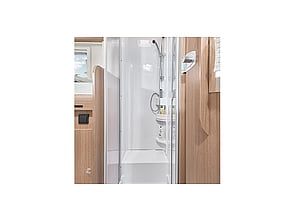 Large separate shower, with doors, hot and cold running water