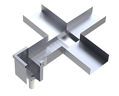 CRUCIFORM SIDE OUTLET - 3 BOX GUTTERS TO ONE DISCHARGE POINT