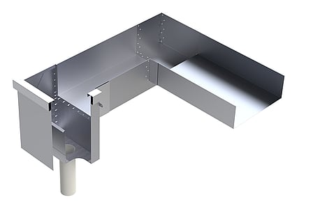 END SIDE OUTLET "L" SHAPE CHANGES BOX GUTTER DIRECTION 90 DEGREES INTO ANOTHER BOX GUTTER