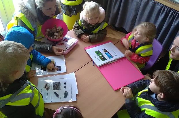 Before we went out to explore our wonderful coast line, The Children had to put on their thinking caps as we were in search of items on our journey down to the beach. Litter! I'm pleased to say there was no litter to be collected. We counted red cars, we searched for yellow flowers & we found the post box and posted letters! Lovely speech and language was observed, great counting skills too! 6 children get taken to the beach with three staff members - All children must wear reins and high vis jackets