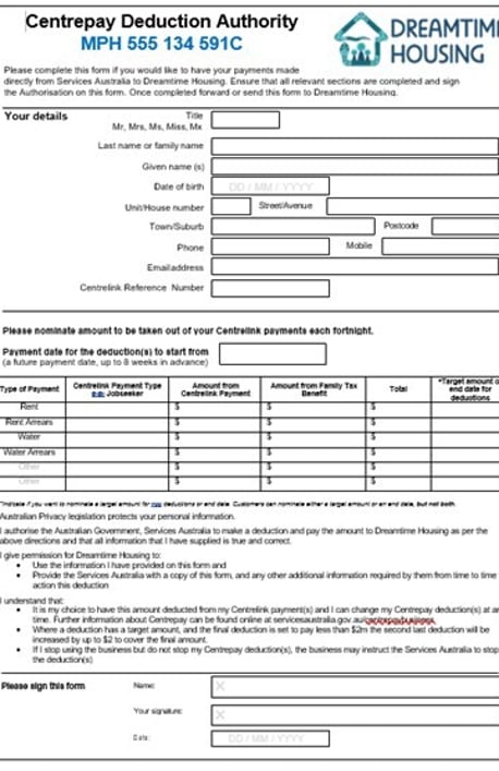 Centrepay Deduction Form