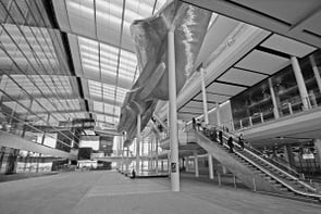 The striking new Queens terminal (Terminal 2) at Heathrow airport. Heathrow airport sits at the southern tip of the London Borough of Hillingdon.