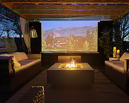 Covered pergola with fire and projector 