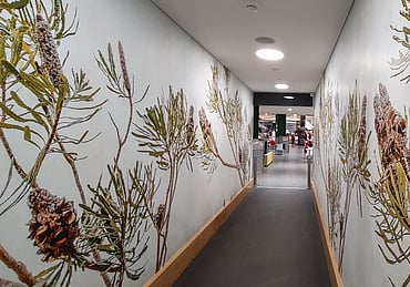 Floral wallpaper in hallway