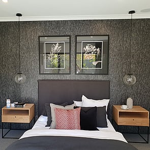 Grey wallpaper in bedroom