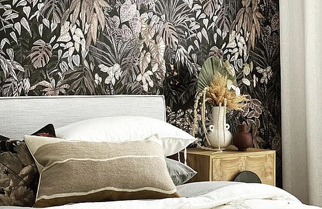 Floral wallpaper in bedroom