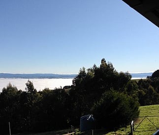 fogg in the vally and sunshine up at the cottage