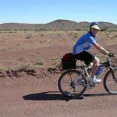The rider with SA landscape behind