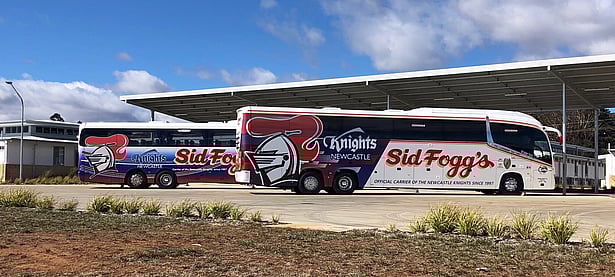 Sid Fogg's buses with Knights Newcastle design