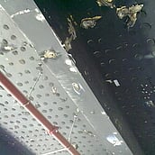 Asbestos containing bitumen adhesive to a ceiling