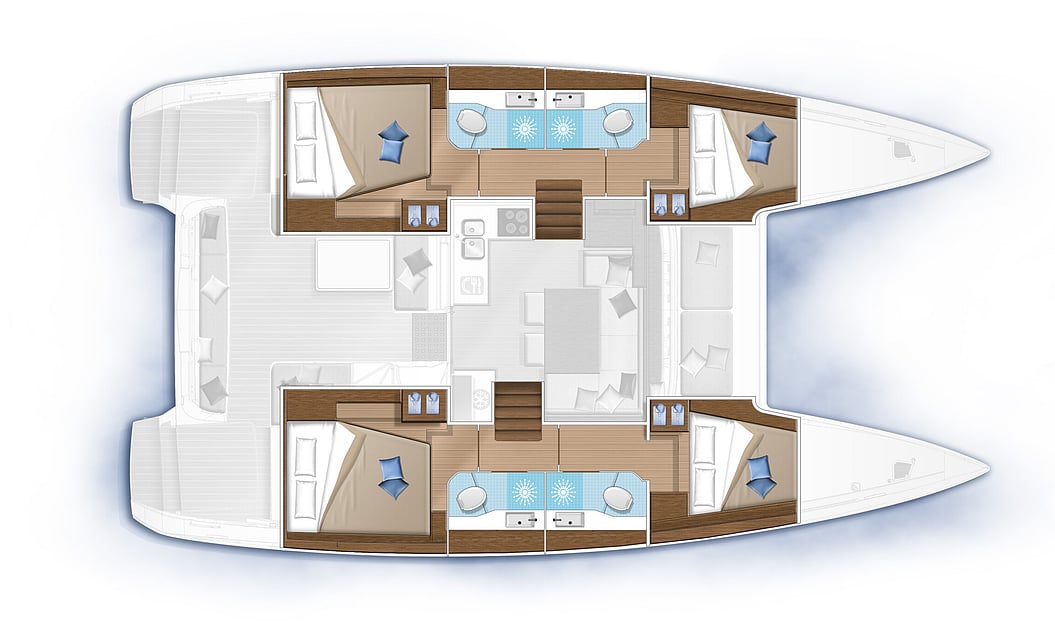 4-cabins / 4 bathrooms layout