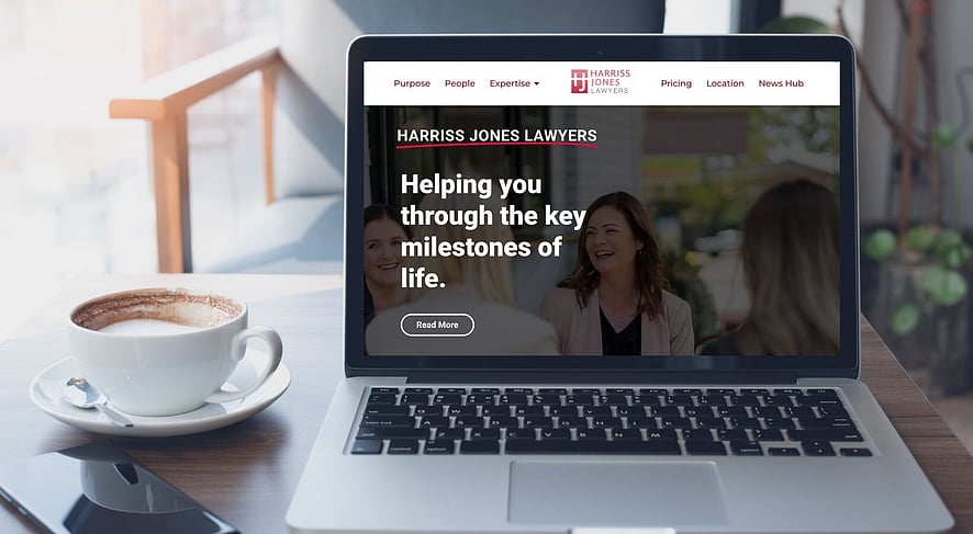 Your Web Presence Work: Harriss Jones Lawyers Website on a Laptop