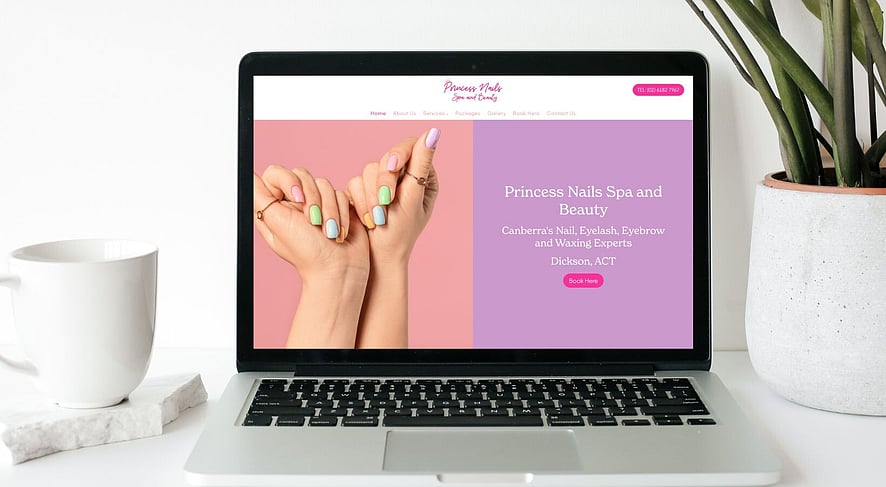 Your Web Presence Work: Princess Nail Spa and Beauty Website on a Laptop