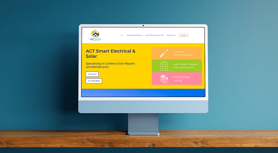 Your Web Presence Work: ACT Smart Electrical and Solar Website on a Computer Screen