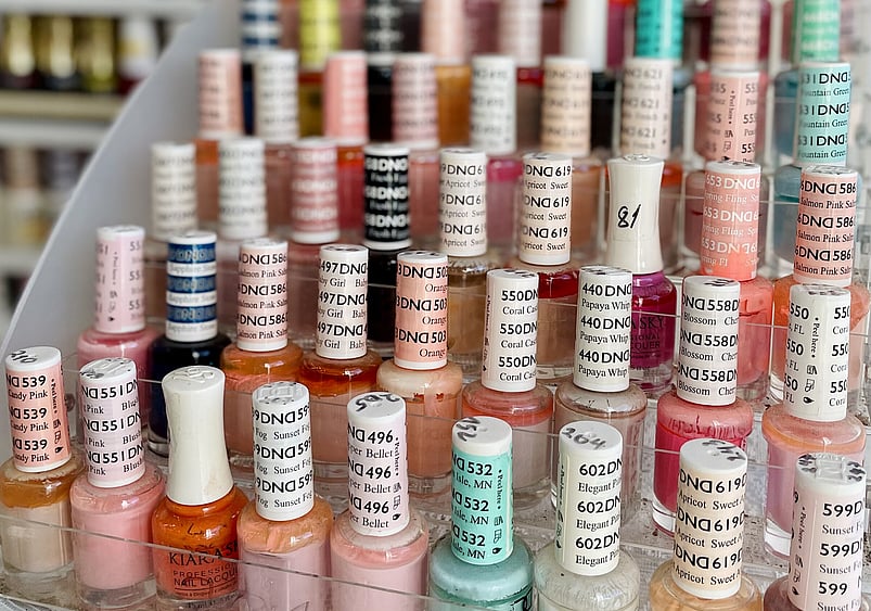 Image of the range of nail polish colours at Princess Nails Spa and Beauty