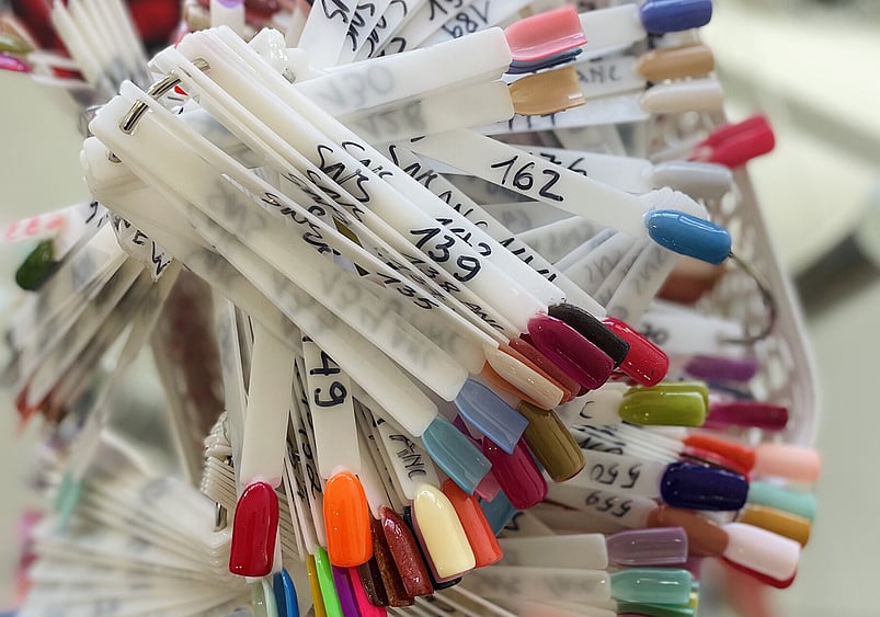 Image of SNS colour samples available at Princess Nails Spa and Beauty