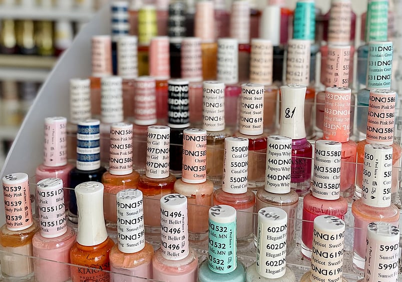 Image of the range of nail polish colours at Princess Nails Spa and Beauty